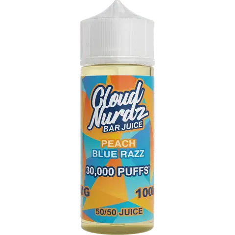 Cloud Nurdz Bar Juice 50/50 100ml Shortfill Vape Juice Peach Blue Razz