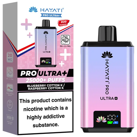 Hayati Pro Ultra Plus 25k Prefilled Vape Kit Blueberry Cotton K Raspberry Cotton K