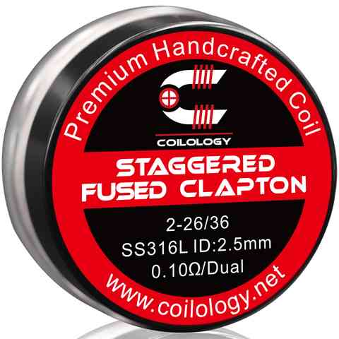 Coilology Hand Crafted Coils | Staggered Fused Clapton 2-26 36 SS 0.10Ω Dual 2.5mm ID