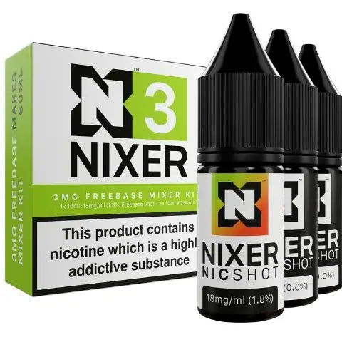 NIXER Mixer Nic Shots Kit 3 Pack 3mg 70 30 Freebase