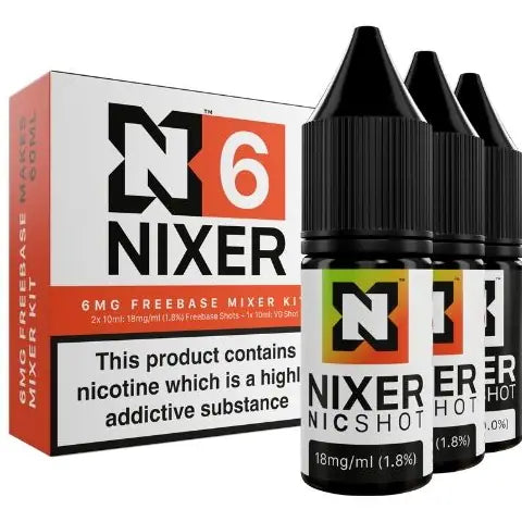 NIXER Mixer Nic Shots Kit 3 Pack 6mg 70 30 Freebase