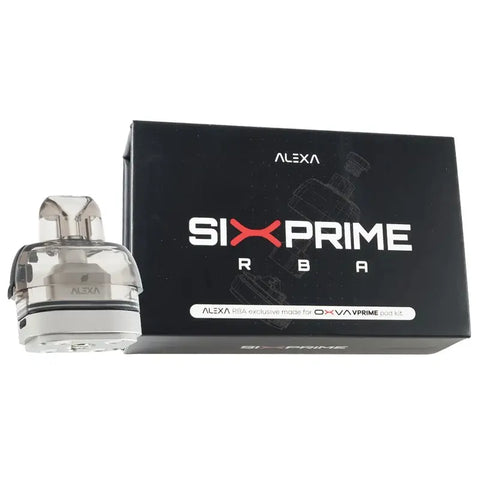 ALEXA Six Prime RBA vaping product and packaging on a white background