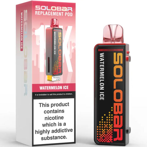 Solobar replacement pod for vape device with packaging on a white background