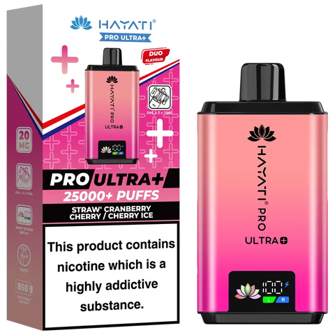 Hayati Pro Ultra Plus 25k Prefilled Vape Kit Straw' Cranberry Cherry Cherry Ice